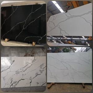 Marble-effect quartz slabs for trade worktop fabrication