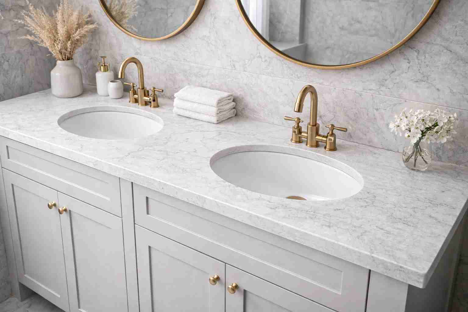 Bespoke marble vanity top by Palazzo Stone
