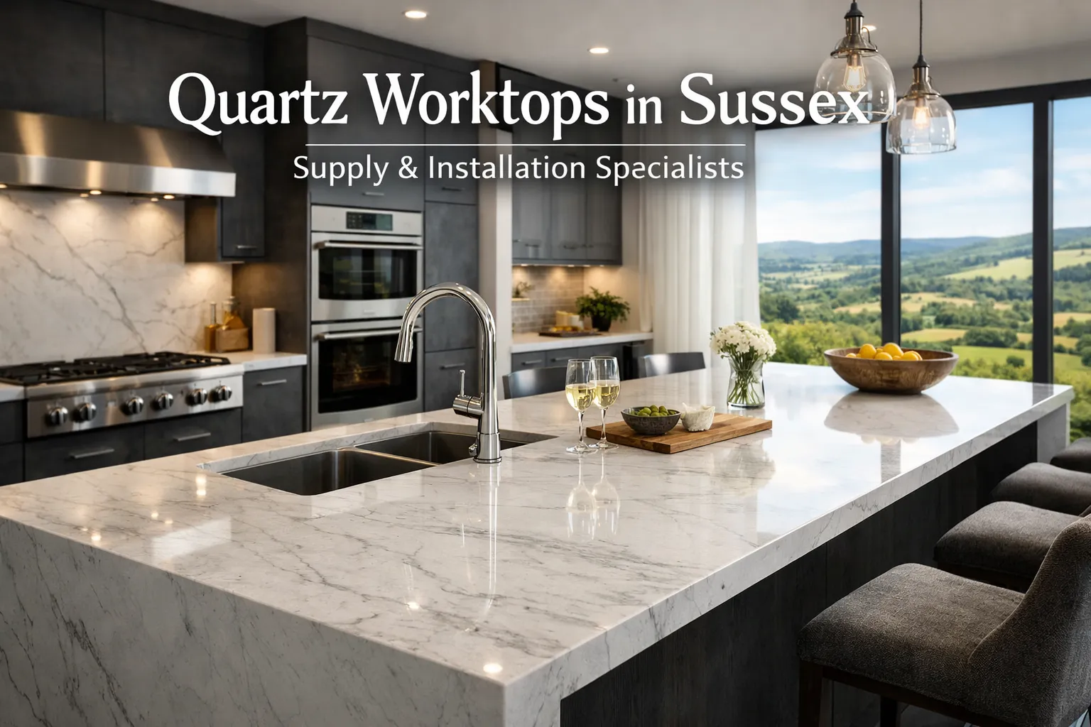 Quartz kitchen worktop installation in Sussex by Palazzo Stone