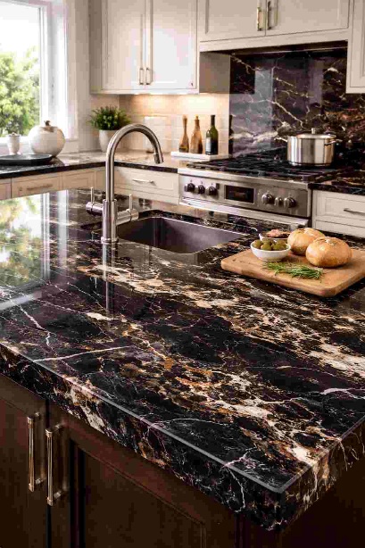 Black Gold granite with distinctive gold veining